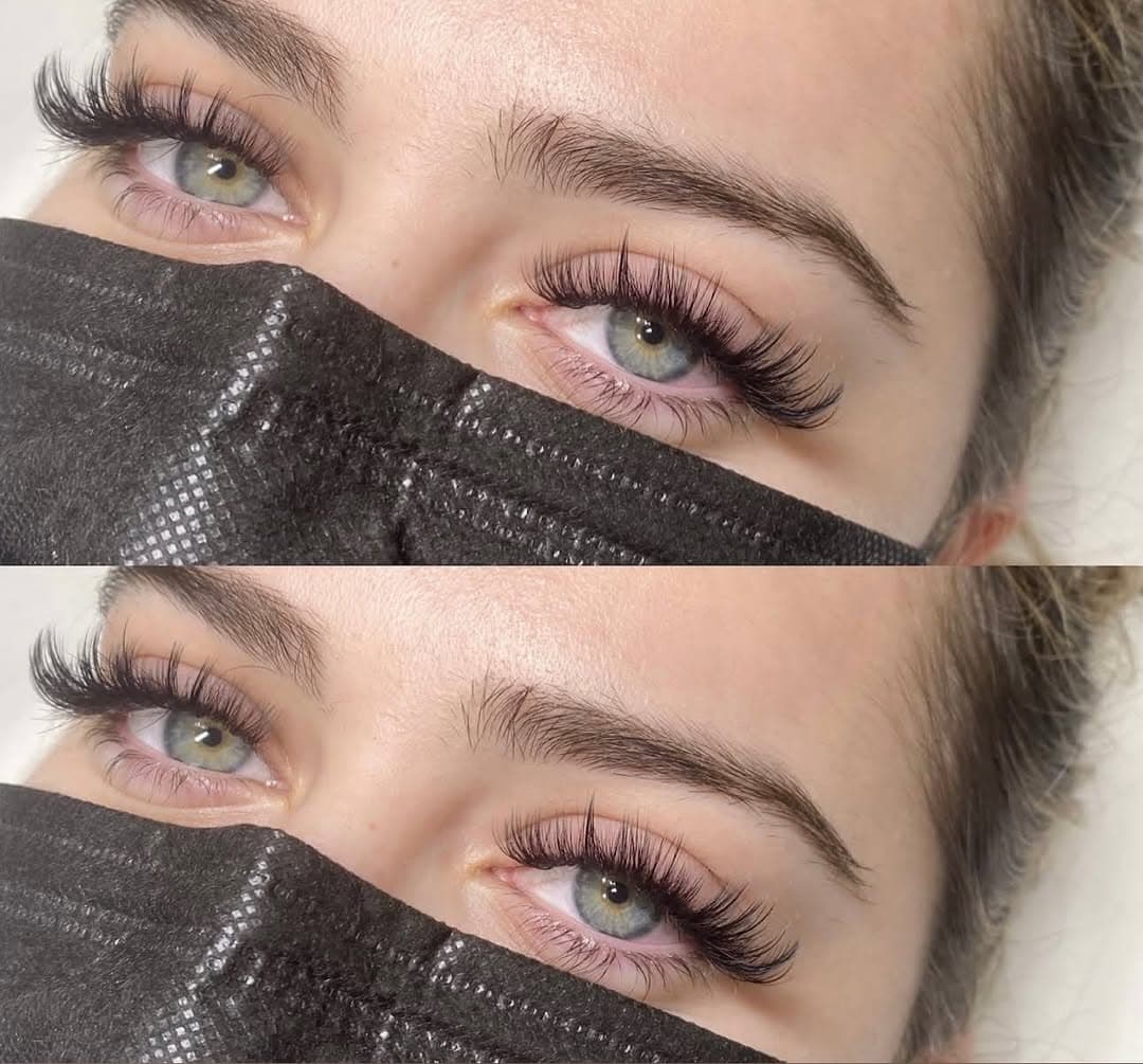 Full-volume lash extensions in close-up showing each individual fibre